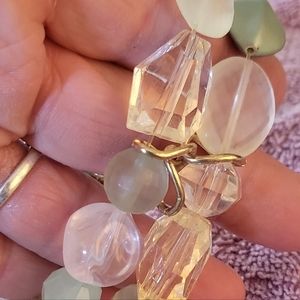 Double Stack Shades of Green Beaded Stretch Bracelet Gold Tone Garden Spring